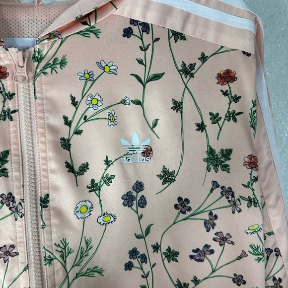 Adidas Originals Women's Hooded Windbreaker Jacket Pink Flower Print Size Medium - Picture 3 of 9